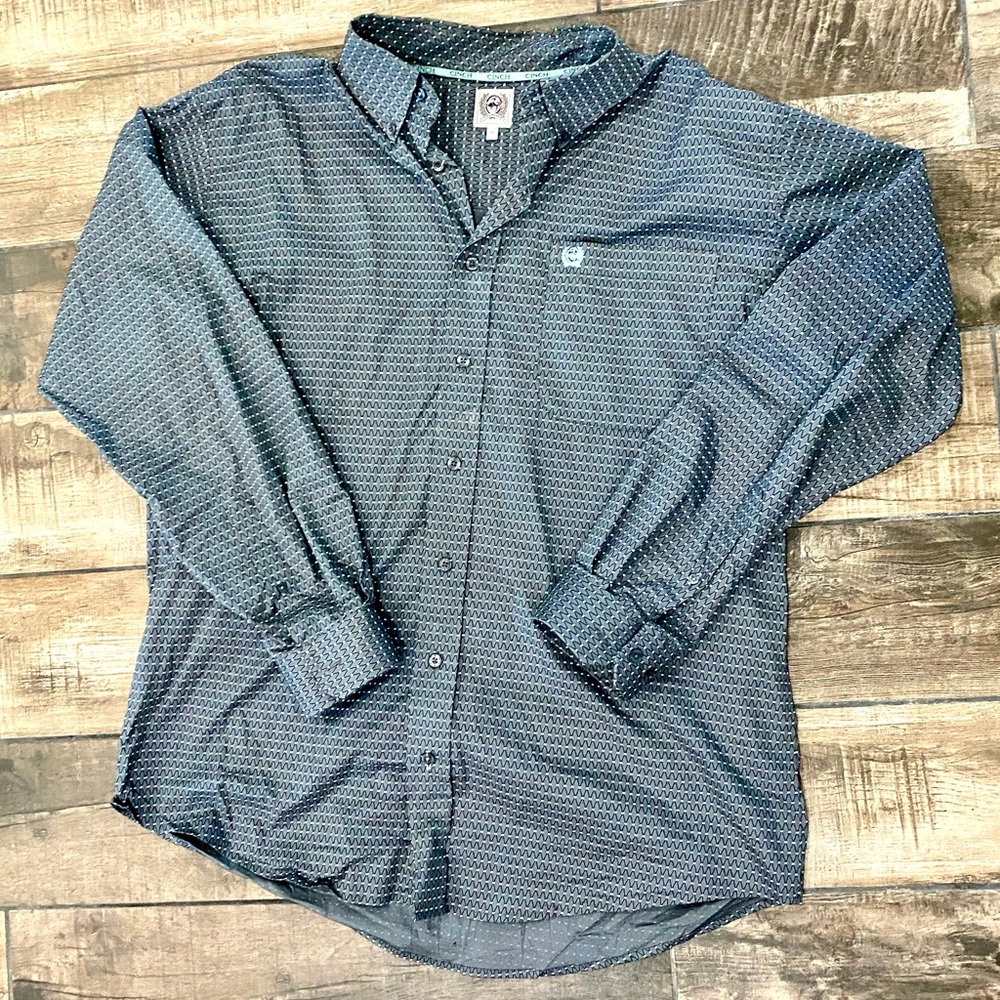 Mens Cinch button up dress shirt. Black/grey/teal size Medium